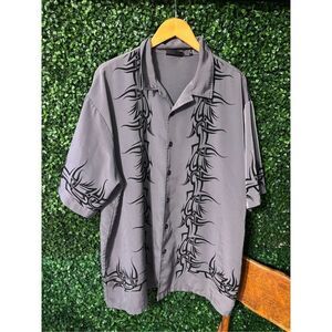 Y2K Mens Odo Printed Button Down Grunge Streetwear Sz 2XL